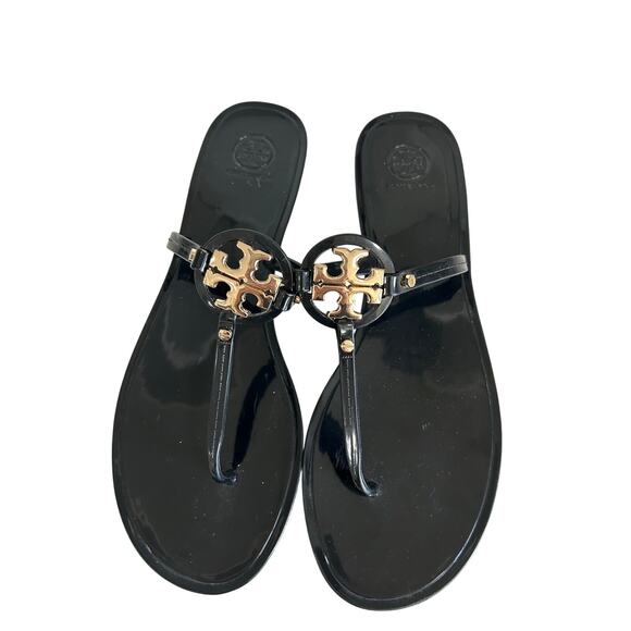 Tory Burch Black Sandals with Gold Accent - Picture 5 of 9